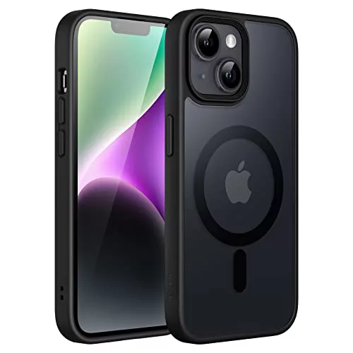 JETech Funda Magnética para iPhone 14 6,1 Pulgadas Compatible con MagSafe, Carcasa Translúcida Mate Trasera Fina Antigolpes (Negro)