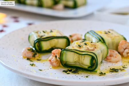 raviolis de calabacín rellenos de gambas